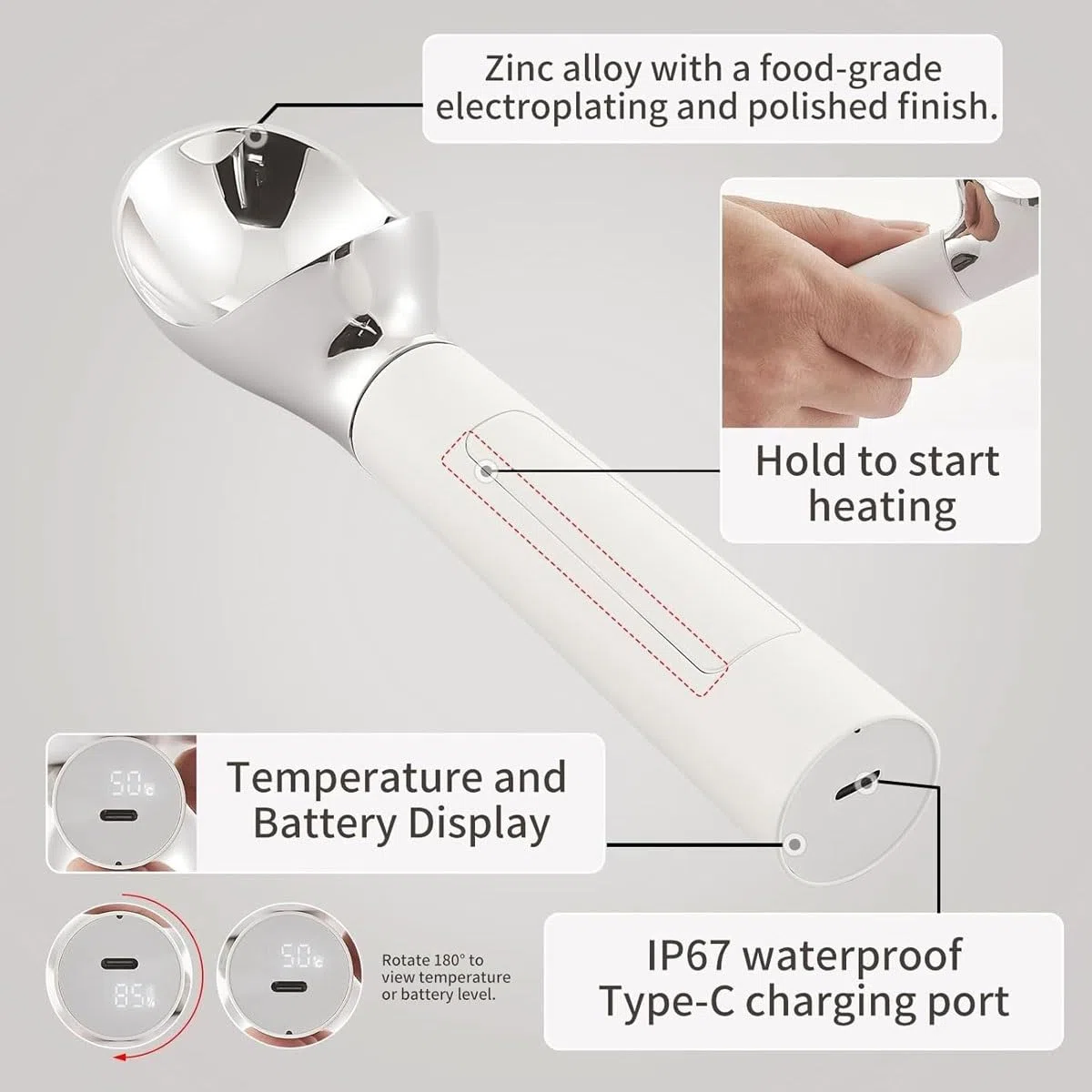 Lot de 2 cuillères à glace chauffantes électriques rechargeables thermostatiques étanches faciles à nettoyer Idéal pour tous les âges 56,7 g