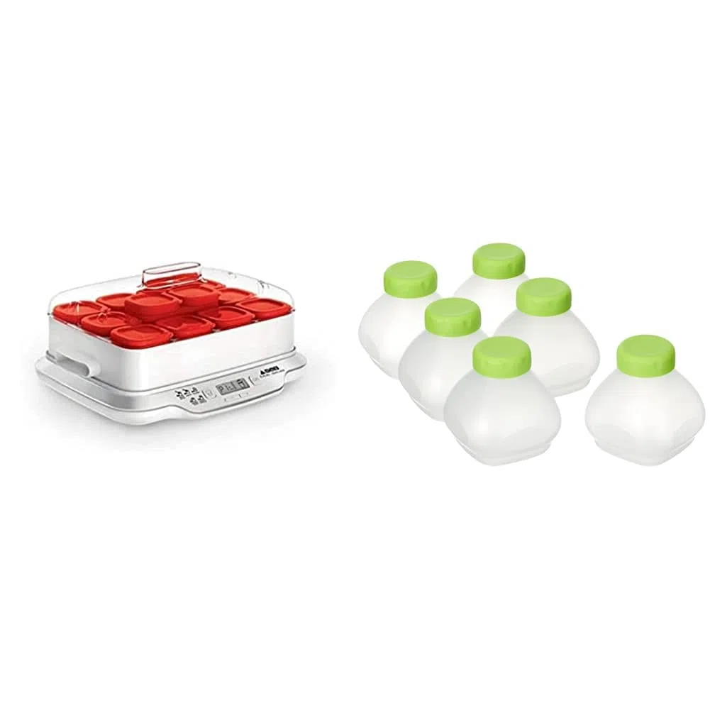 Seb Yaourtière 12 pots, Pots verre 140 ml, 5 programmes automatiques, Sans BPA, Compact, Yaourt maison & XF102000 Delices Box Coffret de Six Bouteilles Yaourt à Boire