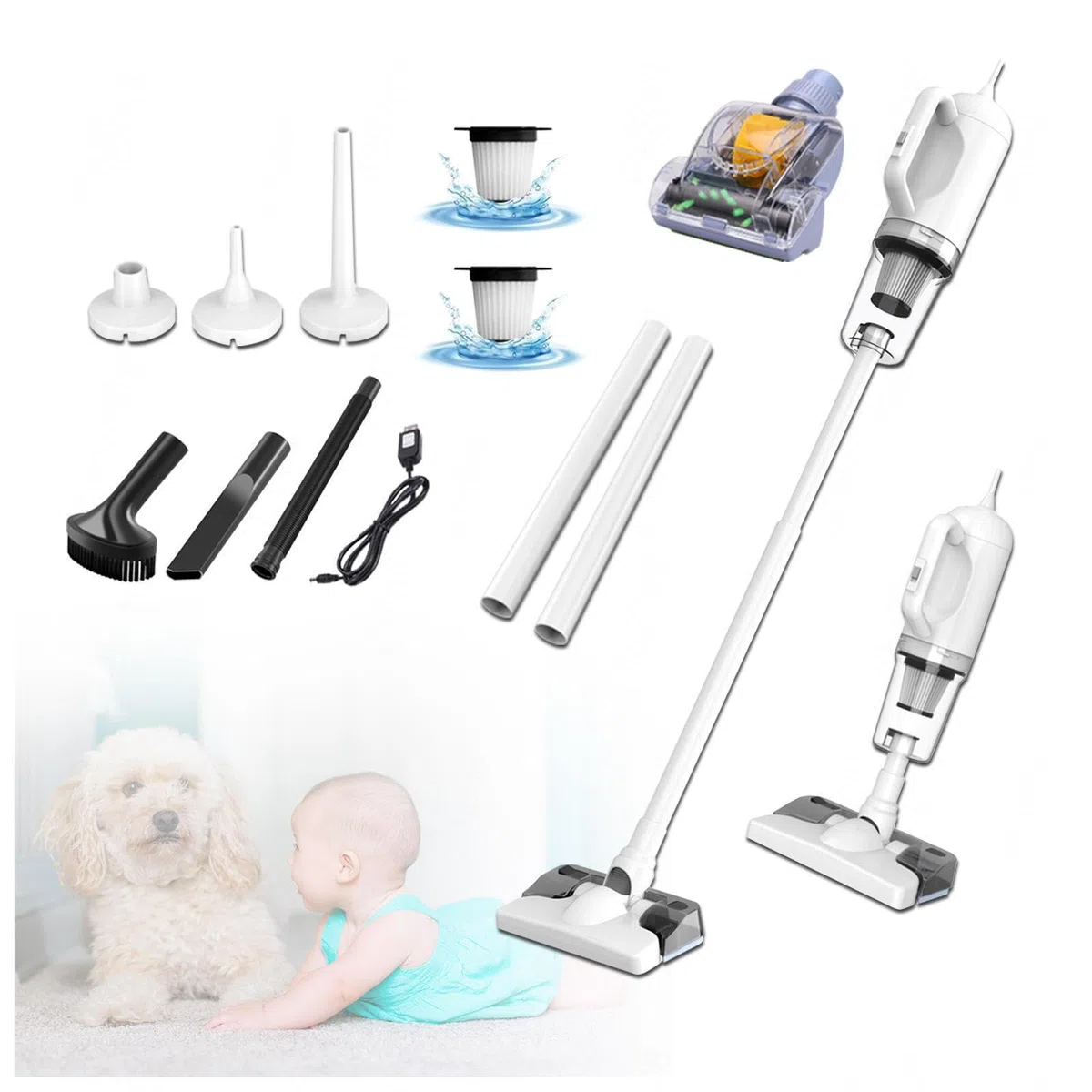Balai Vapeur sans Fil 5 en 1 Compact - Léger, 35Min Autonomie, Aspirateur Balai Laveur sans Fil pour Sol Dur Tapis Poils d'animaux Voiture