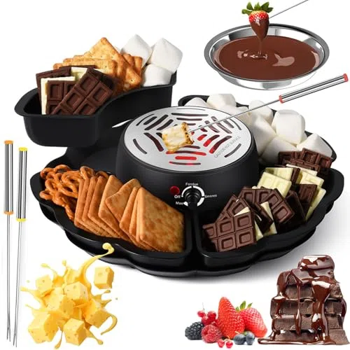 Kit de grillage à la guimauve – Fondue au chocolat avec 5 accessoires, température réglable, bol de 340 ml, protection contre la surchauffe, facile à nettoyer, idéal pour les fêtes d'enfants