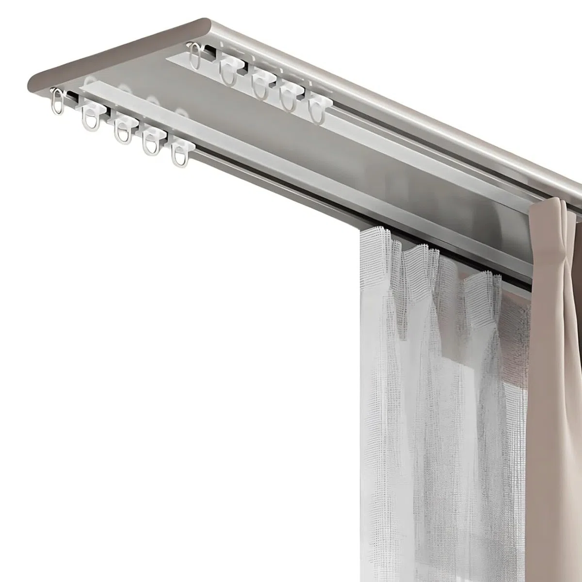 Ensemble de rails de rideaux doubles – Support plafond de 3 m avec rouleaux silencieux pour une installation facile – Système double rail blanc pour chambre à coucher et salon – Couleur champagne