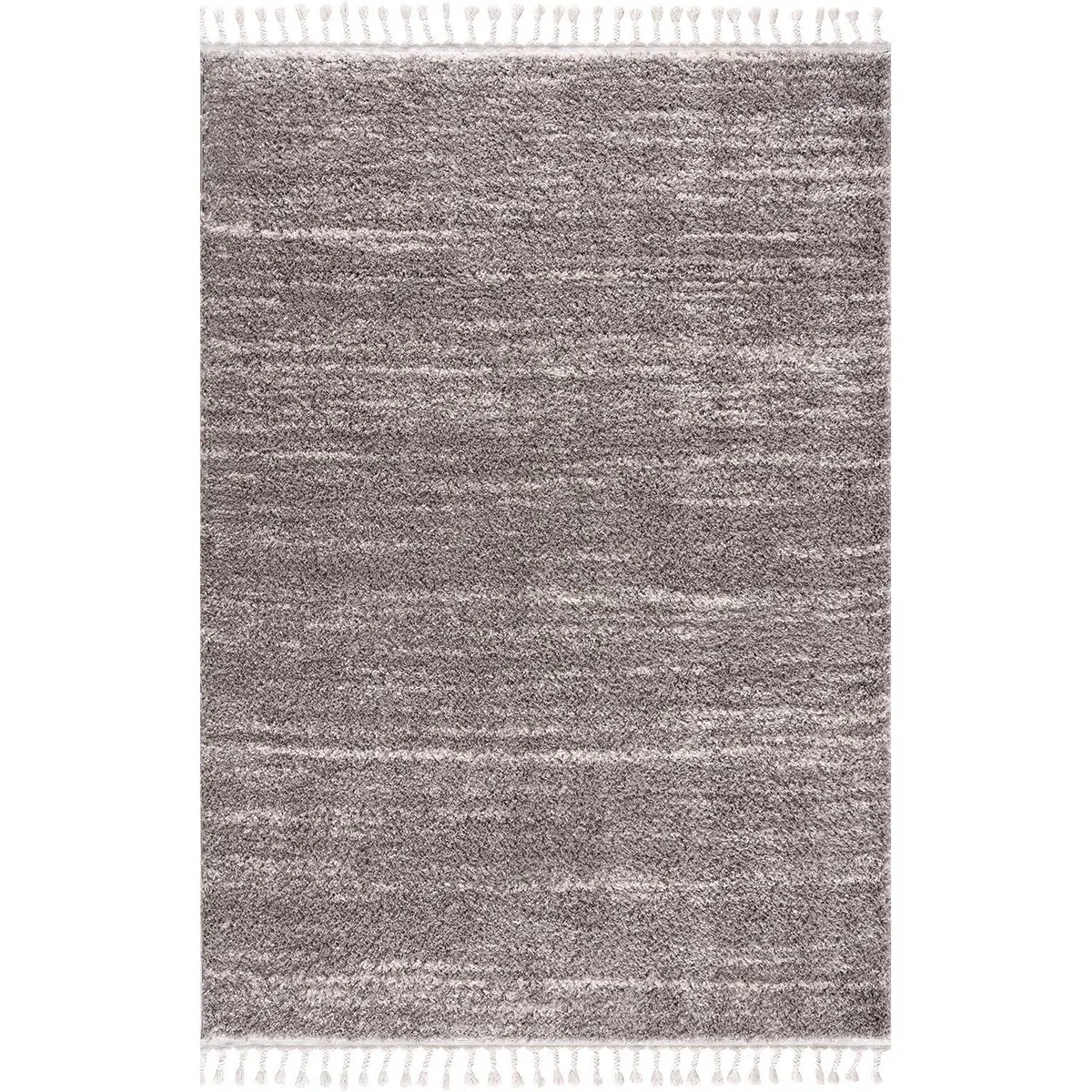 Tapis de Salon à Poils Longs - Style Ethnique chiné - 200 x 290 cm - Gris crème - Tapis avec Franges