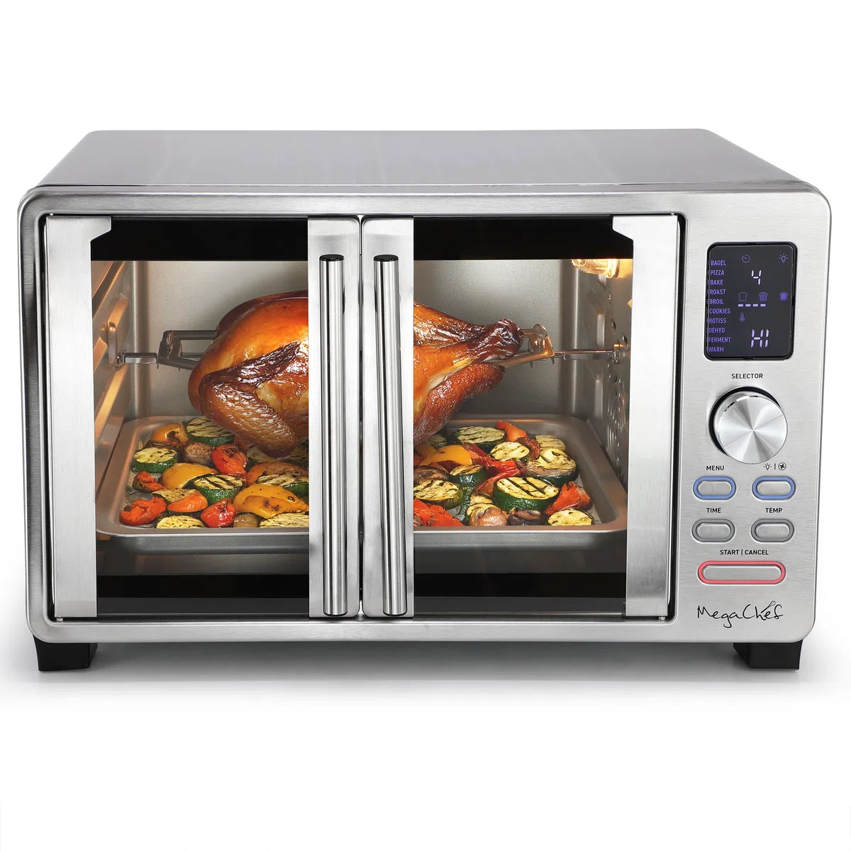 MegaChef Four électrique numérique de 25 litres avec kit de grillage et grille-pain, bagel, pizza, pâtisserie, barbecue, barbecue, biscuits, grillades, déshydratation, fermentation, fonctions chaudes
