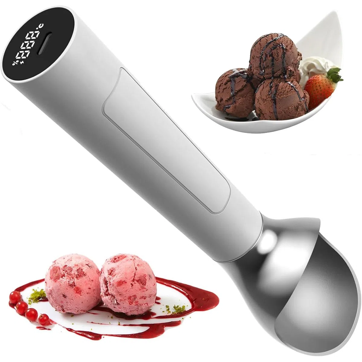 Lot de 2 cuillères à glace chauffantes électriques rechargeables thermostatiques étanches faciles à nettoyer Idéal pour tous les âges 56,7 g