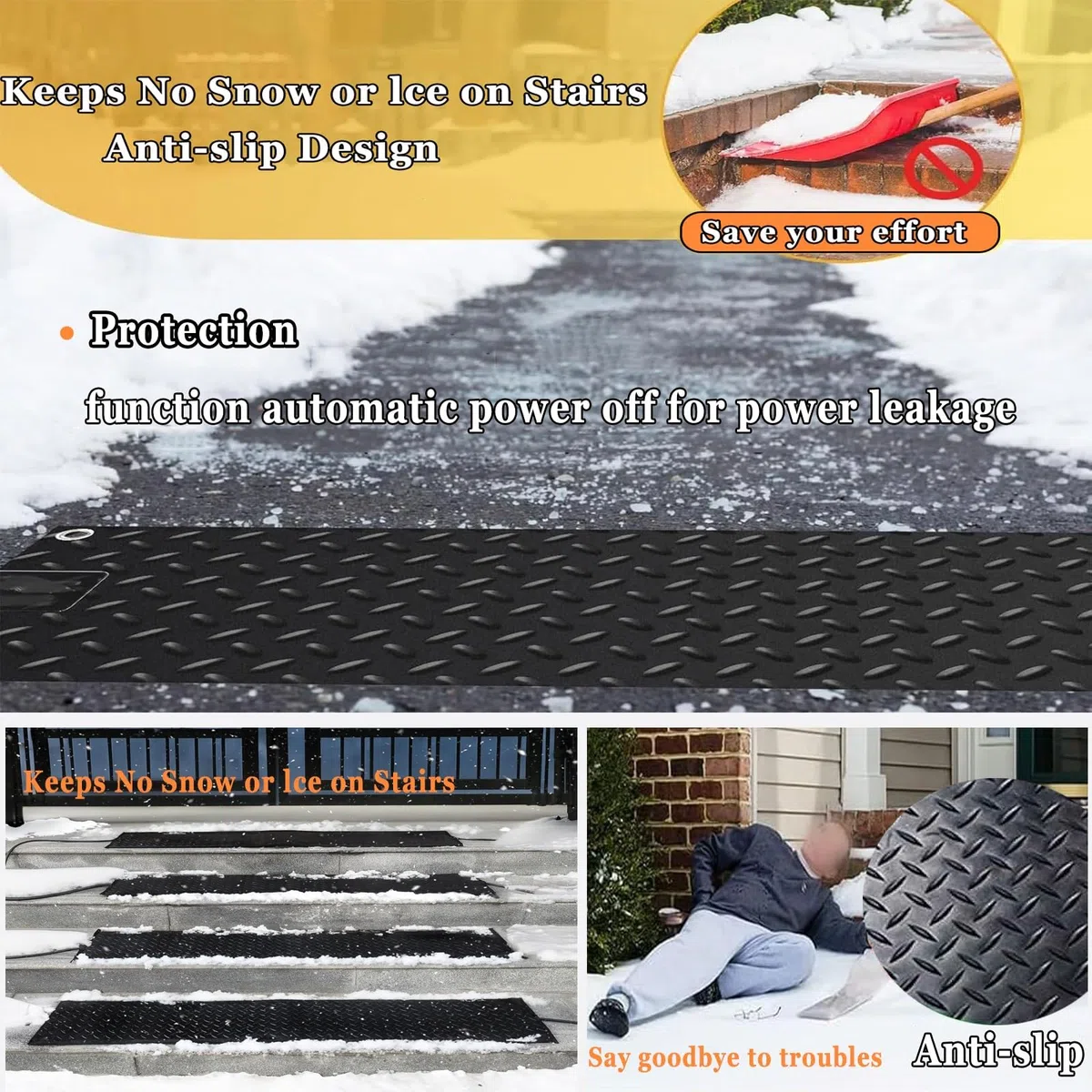 Tapis de sol en caoutchouc antidérapant pour éliminer la neige et la glace en hiver (25,4 x 76,2 cm x 1 pièce)