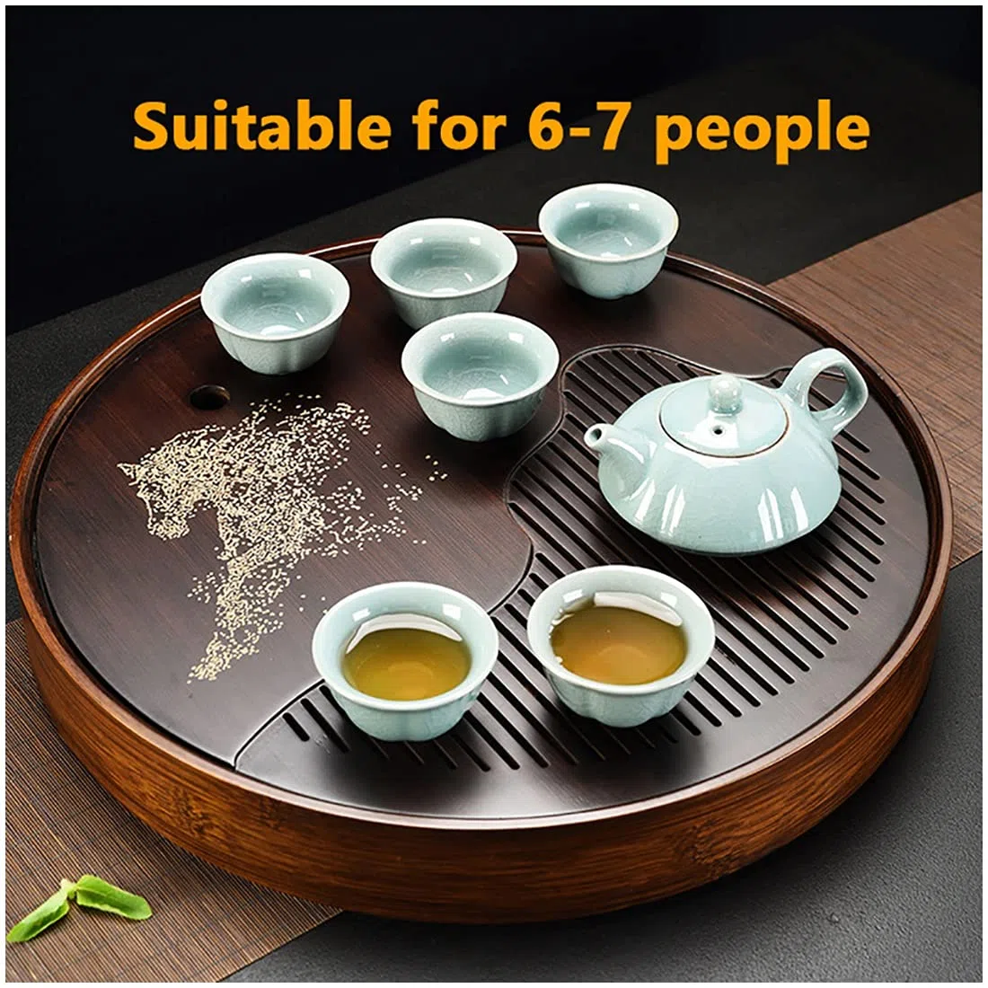 Plateau à thé en bambou, plateau de service japonais chinois gongfu avec réservoir, mini boîte à thé pour la maison
