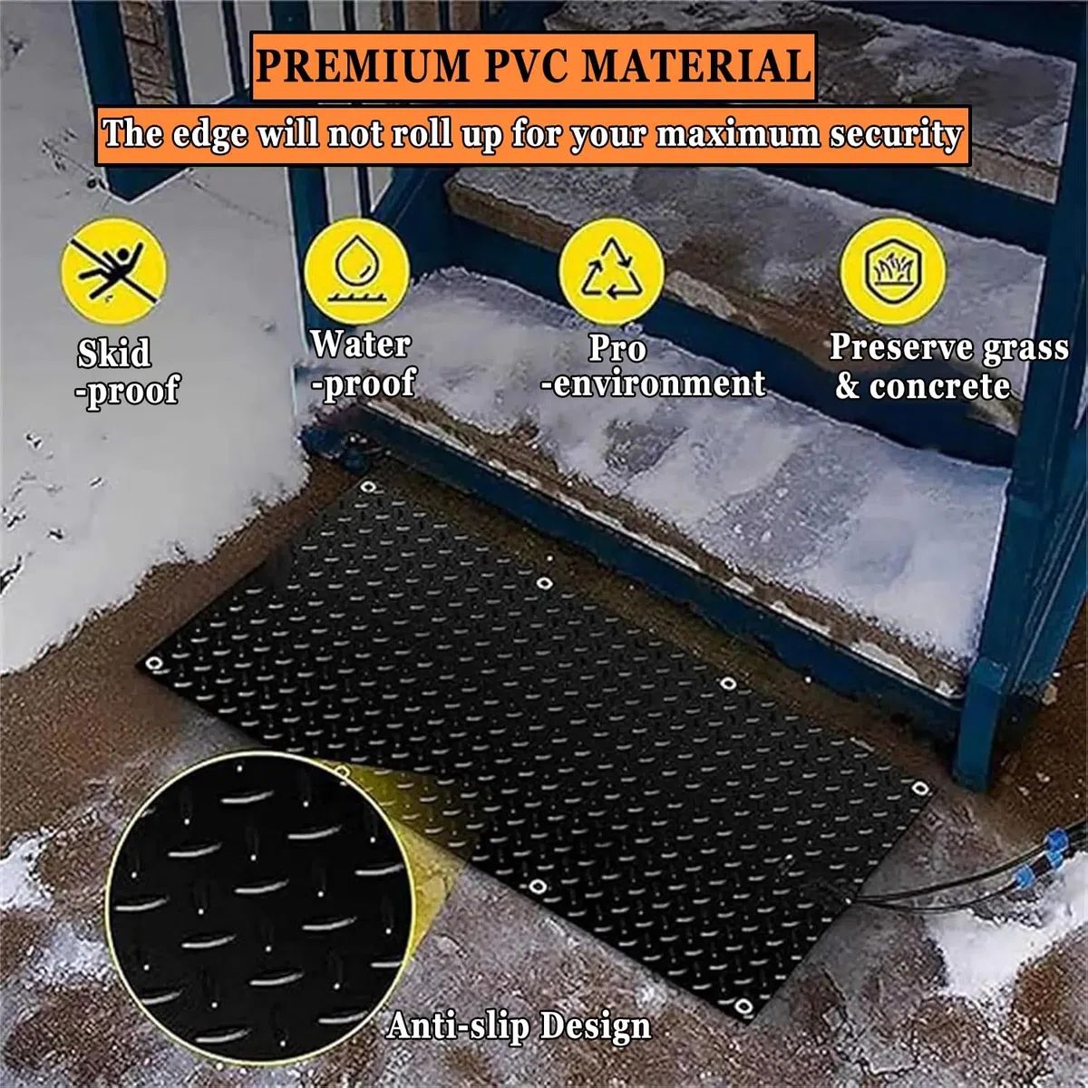 Tapis de sol en caoutchouc antidérapant pour éliminer la neige et la glace en hiver (25,4 x 76,2 cm x 1 pièce)